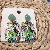 1 Pair Japanese Style Leaf Flower Enamel Arylic Drop Earrings sku image 1