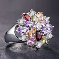 Wholesale Jewelry Modern Style Flower Metal Artificial Gemstones Plating Inlay Rings main image 4