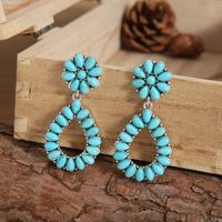 Wholesale Jewelry Vintage Style Water Droplets Solid Color Metal Turquoise Plating Inlay Drop Earrings sku image 1