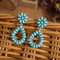 Wholesale Jewelry Vintage Style Water Droplets Solid Color Metal Turquoise Plating Inlay Drop Earrings main image 3