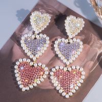 1 Pair Simple Style Heart Shape Inlay Alloy Pearl Zircon Drop Earrings sku image 1