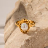 Elegant Round Stainless Steel Plating Inlay Pearl 18k Gold Plated Rings main image 3