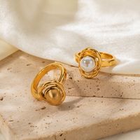 Elegant Round Stainless Steel Plating Inlay Pearl 18k Gold Plated Rings main image 1