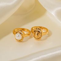 Elegant Round Stainless Steel Plating Inlay Pearl 18k Gold Plated Rings main image 5