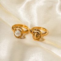 Elegant Round Stainless Steel Plating Inlay Pearl 18k Gold Plated Rings main image 4