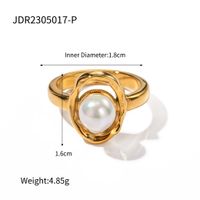 Elegant Round Stainless Steel Plating Inlay Pearl 18k Gold Plated Rings sku image 1