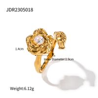 Einfacher Stil Klassischer Stil Blatt Blume Rostfreier Stahl Überzug Inlay Künstliche Perlen 18 Karat Vergoldet Offener Ring sku image 1