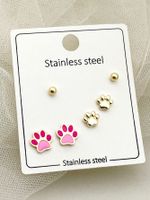 1 Set Cute Sweet Lips Star Paw Print Enamel Plating Inlay 304 Stainless Steel Pearl Gold Plated Ear Studs main image 1