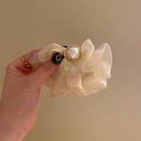 Elegant Solid Color Cloth Organza Inlay Pearl Hair Tie sku image 2