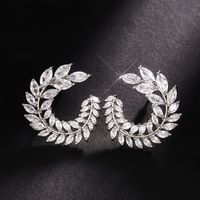 1 Pair Simple Style Leaf Inlay Copper Zircon Ear Studs main image 4