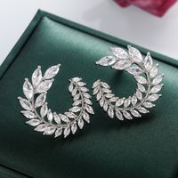 1 Pair Simple Style Leaf Inlay Copper Zircon Ear Studs main image 1