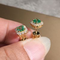 1 Pair Lady Square Inlay Copper Zircon Ear Studs main image 4