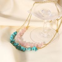 Retro Irregular 304 Stainless Steel Turquoise 18K Gold Plated Necklace In Bulk main image 5