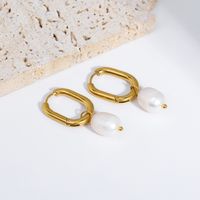 1 Pair Elegant U Shape 201 Stainless Steel Freshwater Pearl 18K Gold Plated Drop Earrings main image 4