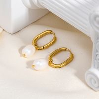1 Pair Elegant U Shape 201 Stainless Steel Freshwater Pearl 18K Gold Plated Drop Earrings sku image 1