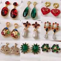 1 Pair Vintage Style Water Droplets Plating Inlay Alloy Glass Drop Earrings main image 1