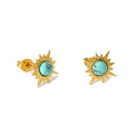 1 Pair Retro Star Plating Inlay 304 Stainless Steel Malachite 18K Gold Plated Ear Studs main image 3