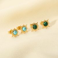 1 Pair Retro Star Plating Inlay 304 Stainless Steel Malachite 18K Gold Plated Ear Studs main image 4