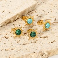 1 Pair Retro Star Plating Inlay 304 Stainless Steel Malachite 18K Gold Plated Ear Studs main image 5
