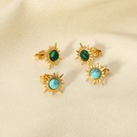 1 Pair Retro Star Plating Inlay 304 Stainless Steel Malachite 18K Gold Plated Ear Studs main image 1