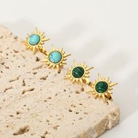 1 Pair Retro Star Plating Inlay 304 Stainless Steel Malachite 18K Gold Plated Ear Studs main image 6