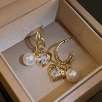 1 Pair Elegant Letter Bow Knot Inlay Metal Copper Pearl Zircon Drop Earrings sku image 7