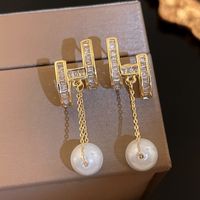 1 Pair Elegant Letter Bow Knot Inlay Metal Copper Pearl Zircon Drop Earrings sku image 9