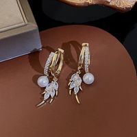 1 Pair Elegant Letter Bow Knot Inlay Metal Copper Pearl Zircon Drop Earrings sku image 8