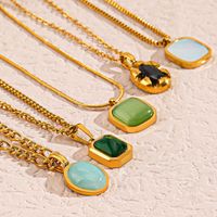 304 Stainless Steel 18K Gold Plated IG Style Plating Inlay Geometric Natural Stone Opal Shell Pendant Necklace main image 1