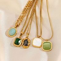 304 Stainless Steel 18K Gold Plated IG Style Plating Inlay Geometric Natural Stone Opal Shell Pendant Necklace main image 4