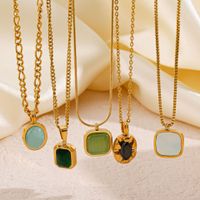 304 Stainless Steel 18K Gold Plated IG Style Plating Inlay Geometric Natural Stone Opal Shell Pendant Necklace main image 3