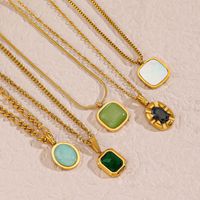304 Stainless Steel 18K Gold Plated IG Style Plating Inlay Geometric Natural Stone Opal Shell Pendant Necklace main image 2