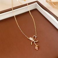 Elegant Heart Shape Bow Knot Copper Inlay Zircon Pendant Necklace sku image 3