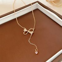 Elegant Heart Shape Bow Knot Copper Inlay Zircon Pendant Necklace main image 4