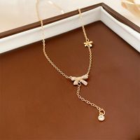Elegant Heart Shape Bow Knot Copper Inlay Zircon Pendant Necklace main image 3