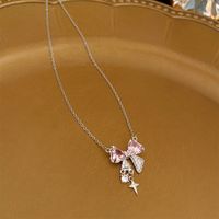 Elegant Sweet Heart Shape Bow Knot Copper Inlay Zircon Pendant Necklace main image 2