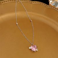 Elegant Sweet Heart Shape Bow Knot Copper Inlay Zircon Pendant Necklace sku image 2