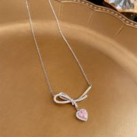 Elegant Sweet Heart Shape Bow Knot Copper Inlay Zircon Pendant Necklace sku image 7