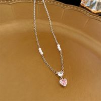 Elegant Sweet Heart Shape Bow Knot Copper Inlay Zircon Pendant Necklace sku image 1