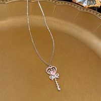 Elegant Sweet Heart Shape Bow Knot Copper Inlay Zircon Pendant Necklace sku image 6