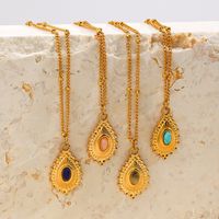 304 Stainless Steel Titanium Steel 18K Gold Plated Lady Plating Inlay Water Droplets Natural Stone Pendant Necklace main image 1