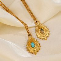 304 Stainless Steel Titanium Steel 18K Gold Plated Lady Plating Inlay Water Droplets Natural Stone Pendant Necklace main image 4