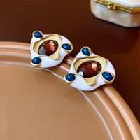 1 Pair Vintage Style Geometric Enamel Inlay Arylic Alloy Rhinestones Drop Earrings Ear Studs main image 5