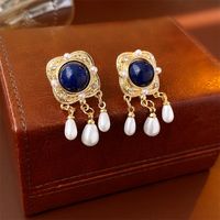 1 Pair Vintage Style Geometric Enamel Inlay Arylic Alloy Rhinestones Drop Earrings Ear Studs sku image 8