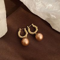 1 Pair Sweet Simple Style Round Heart Shape Flower Inlay Imitation Pearl Alloy Shell Earrings main image 3