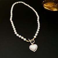 Retro Heart Shape Imitation Pearl Alloy Plating Women's Pendant Necklace sku image 7