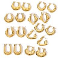 1 Pair Modern Style Round Heart Shape 304 Stainless Steel 18K Gold Plated Hoop Earrings main image 4