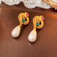 1 Pair Lady Flower Plating Inlay Artificial Pearl Copper Zircon Drop Earrings Ear Studs main image 5
