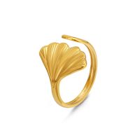 Edelstahl 304 18 Karat Vergoldet Einfacher Stil Überzug Blatt Offener Ring main image 3