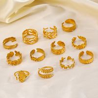 304 Stainless Steel 18K Gold Plated Simple Style Plating Leaf Open Ring main image 4